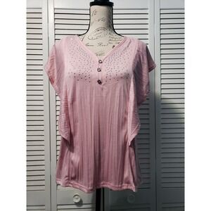 A Love Story Blouse‎ Women's Size Small Pink Flutter Cap Sleeve Popover Top
